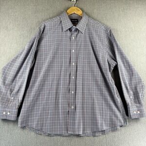 Lands End Mens XL Dress Shirt Blue Red Check‎ Stretch Button Down LS